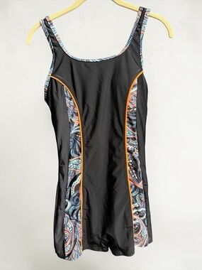 Ocean Blues Swimwear S NWT One Piece Swim Black Paisley Slimming